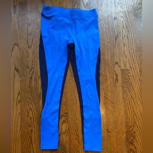 ATHLETA BLUE LEGGINGS WITH ZIPPER ON BACK AND NEAR ANKLES